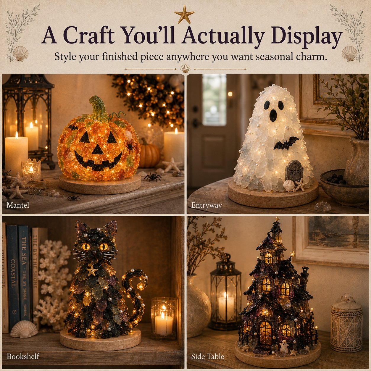 🔥😍 Last Day 49% OFF – 🎃 Beginner-Friendly DIY Lighted Sea Glass Halloween Character Kit Collection | Complete Kit with Sea Glass Pieces, LED Lights & Step-by-Step Guide Included 💕