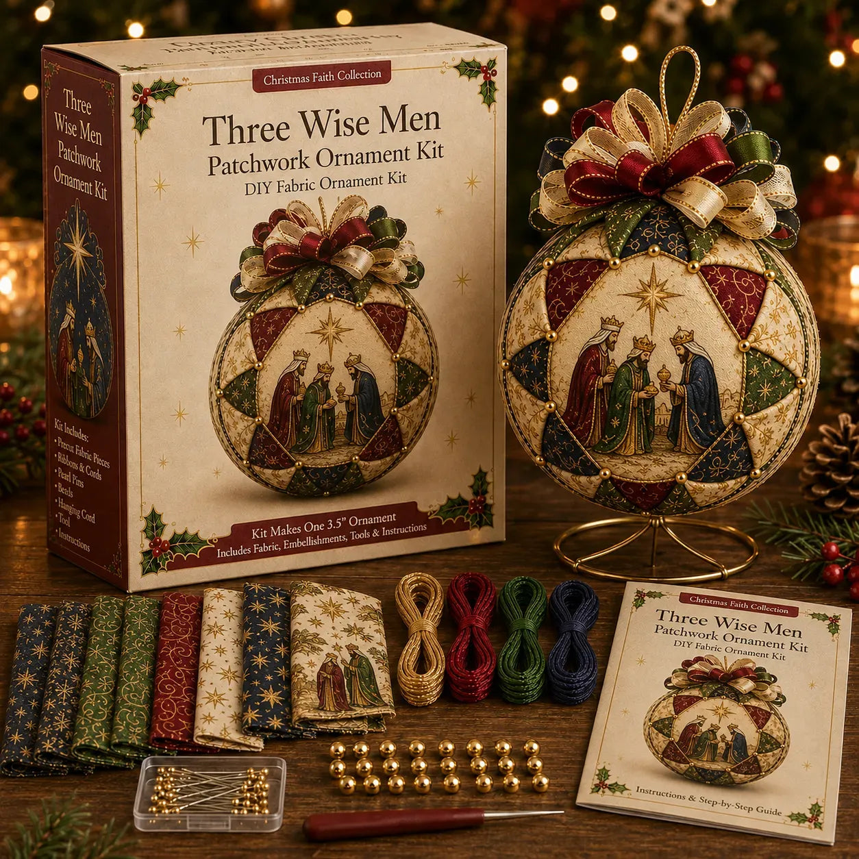 ⏳ Last Day 49% OFF – ✝️ Beginner-Friendly DIY Christmas Nativity Patchwork Ornament Kit Collection | Complete Kit with Coordinated Fabrics, Ornament Form, Decorative Accents & Step-by-Step Guide Included 💕