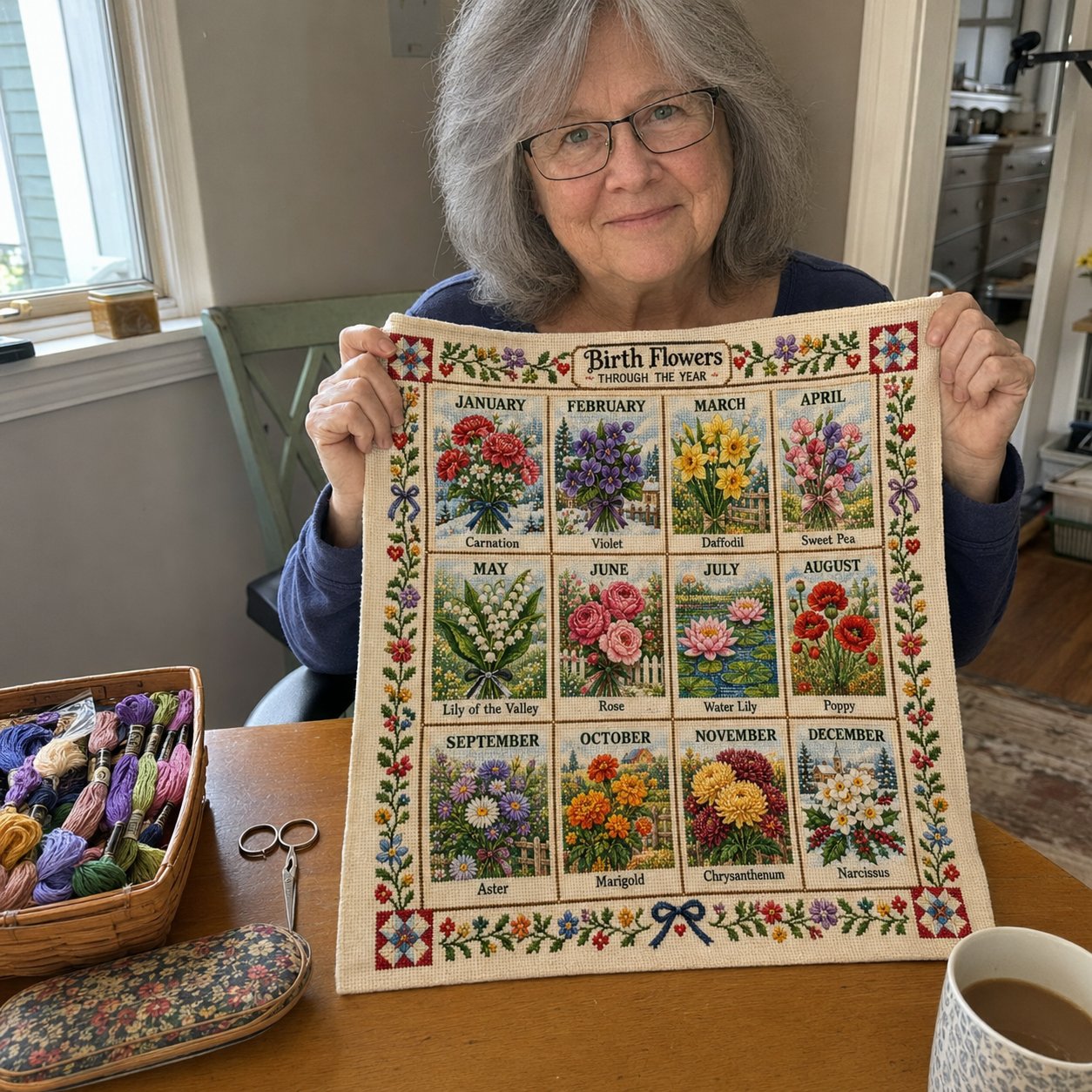🧵 Beginner-Friendly 12-Month Seasonal Embroidery DIY Kit | 8 Theme Collections with Pre-Printed Fabric, Floss, Needles & Complete Stitching Guide Included 💕