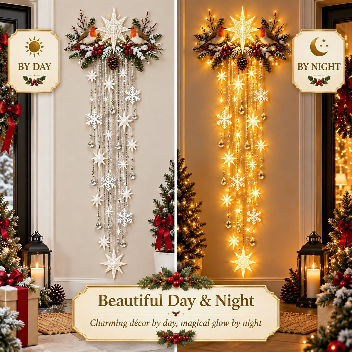 ✨ Christmas Robin Starfall Wall Light – Cozy Winter Holiday Decor 🎄