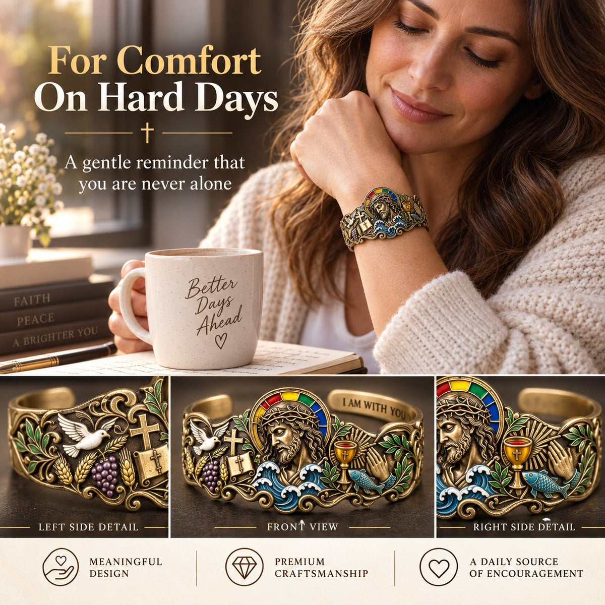 🔥 Last Day 49% OFF - ✝️Faith Inspired Jesus Cuff Bracelet | Antique Brass With Scripture Message