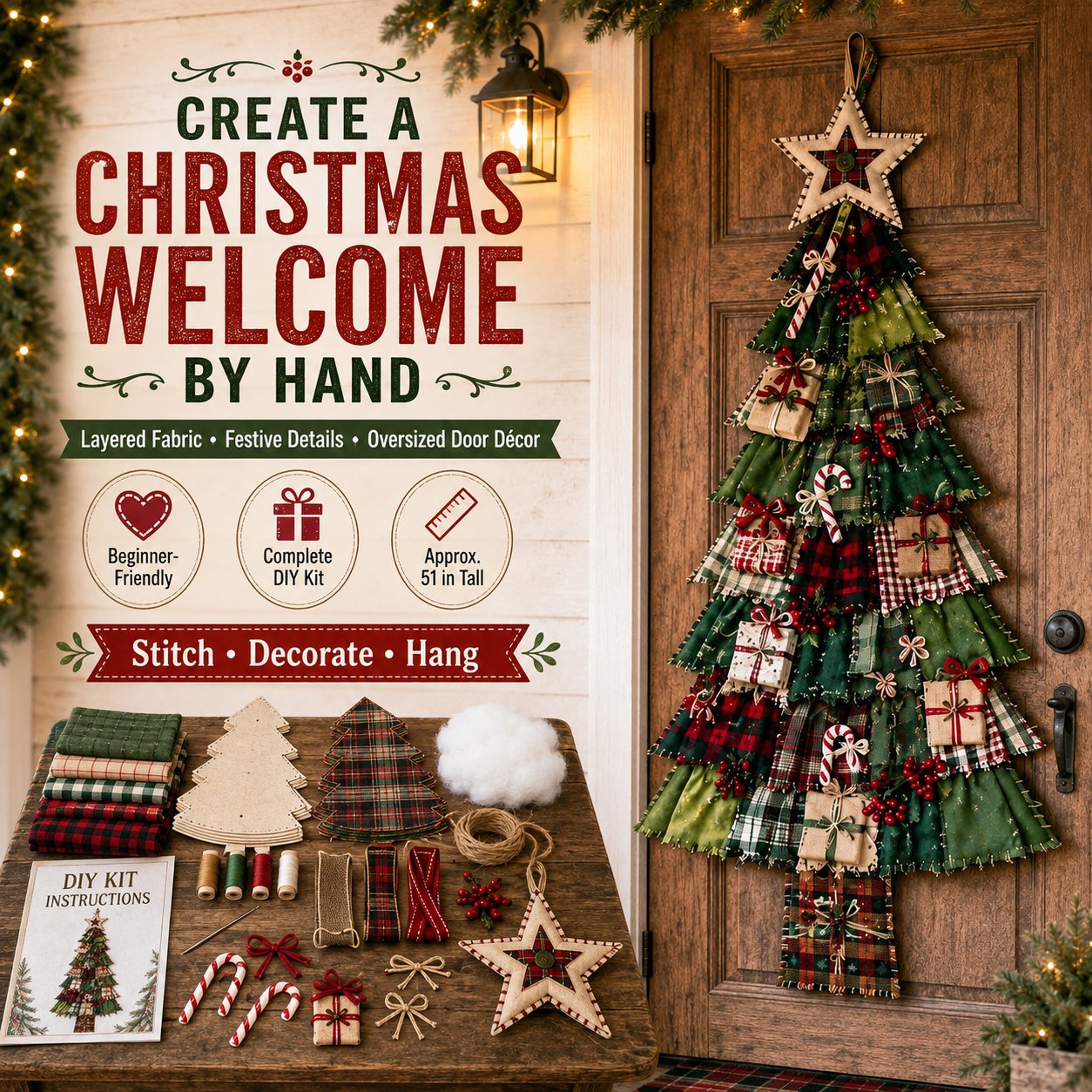 🎄Beginner-Friendly DIY Oversized Patchwork Christmas Tree Door Hanging Kit