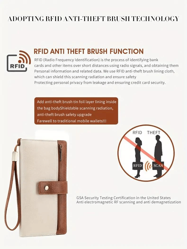 🔥Last Day 49% OFF-Women's long wallet, stylish clutch, elegant solid color RFID blocking leather wallet