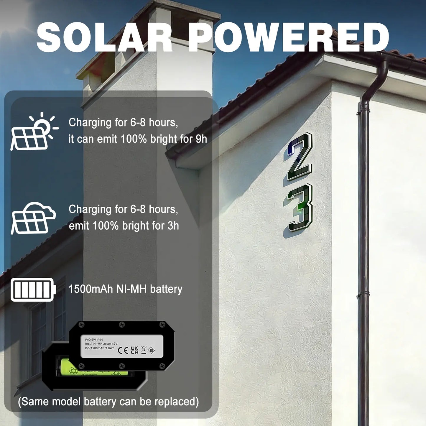 Solar Lighted House Numbers 9 Inch Waterproof LED Address Signs for Outside Modern House Numbers