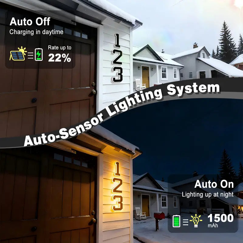 Solar Lighted House Numbers 9 Inch Waterproof LED Address Signs for Outside Modern House Numbers
