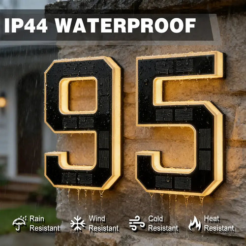 Solar Lighted House Numbers 9 Inch Waterproof LED Address Signs for Outside Modern House Numbers