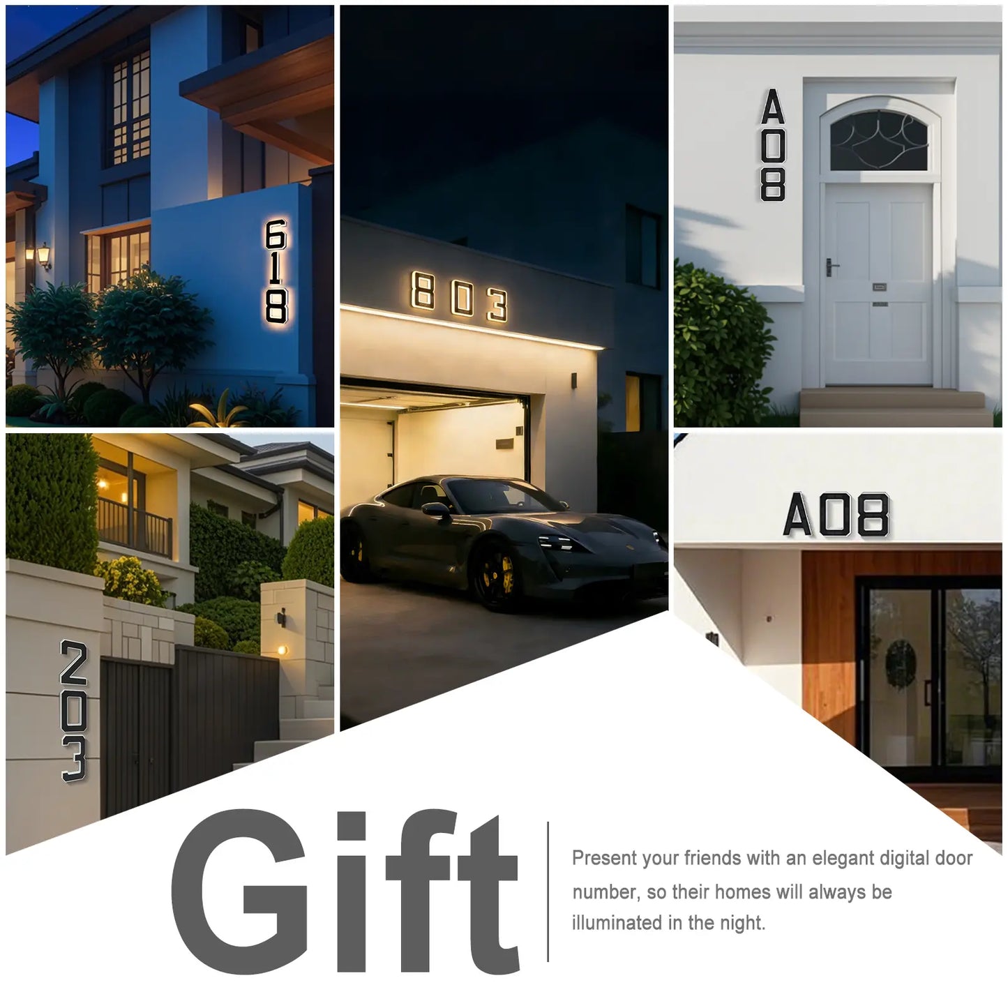 Solar Lighted House Numbers 9 Inch Waterproof LED Address Signs for Outside Modern House Numbers