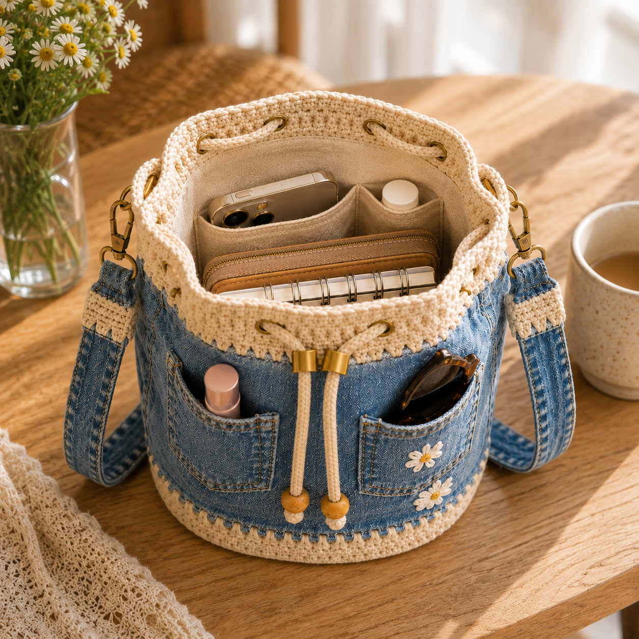 🔥Last Day 49% OFF-Denim Crochet Bucket Bag
