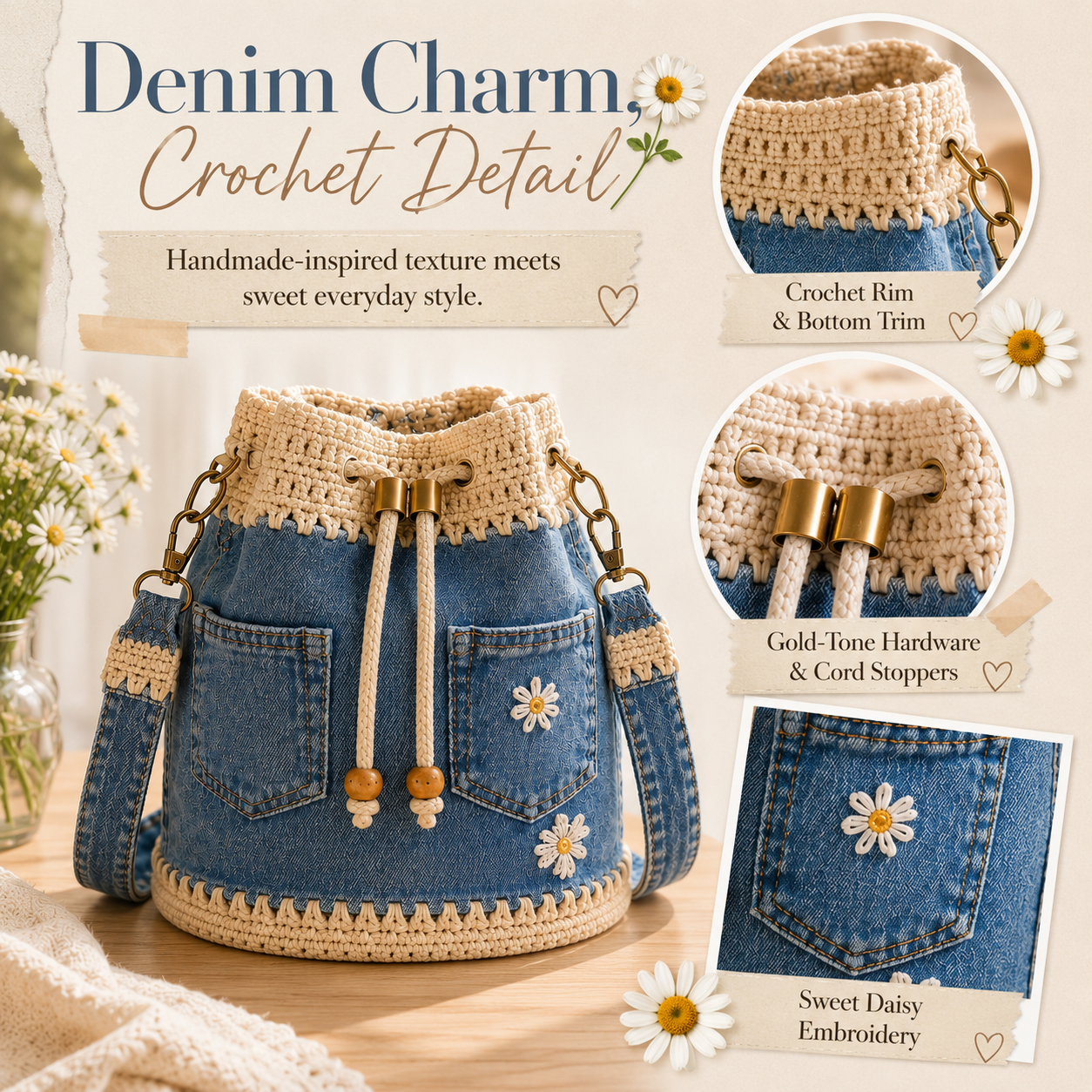 🔥Last Day 49% OFF-Denim Crochet Bucket Bag