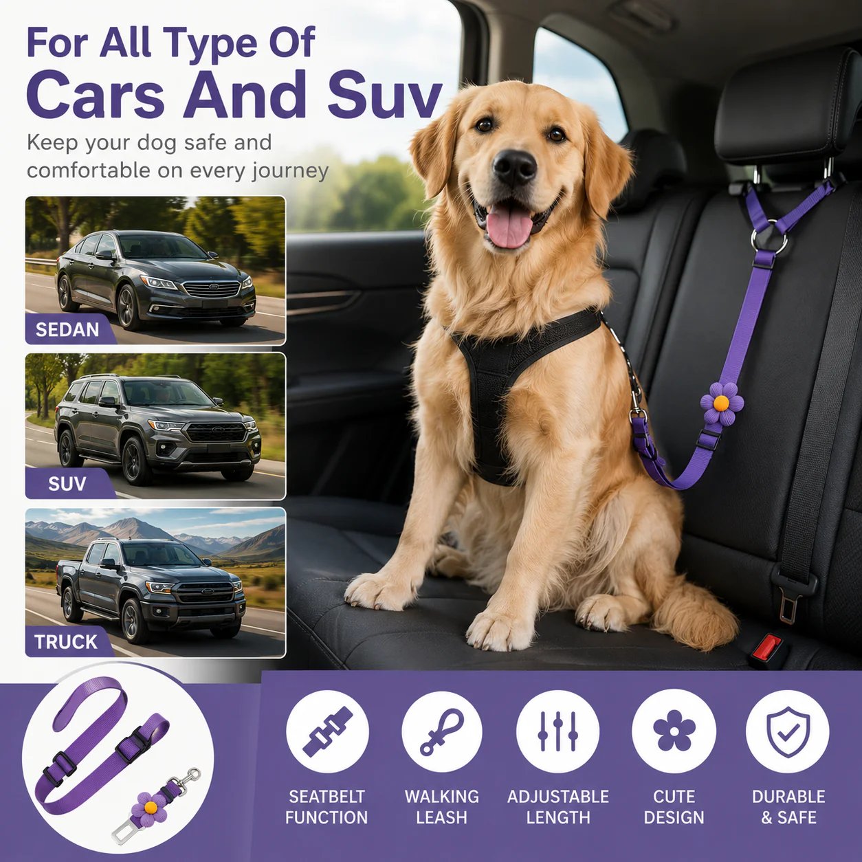 💖BUY 1 GET 1 FREE 🎁2-in-1 Dog Car Seat Belt & Walking Leash