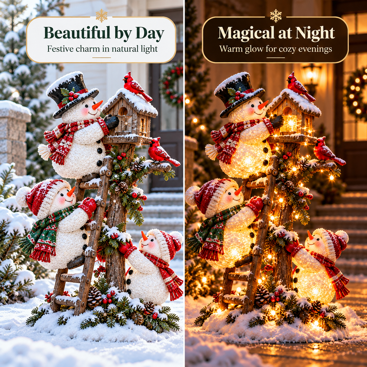 ☃️ Snowman Birdhouse Ladder Glow™ – Lighted Christmas Porch & Yard Decor