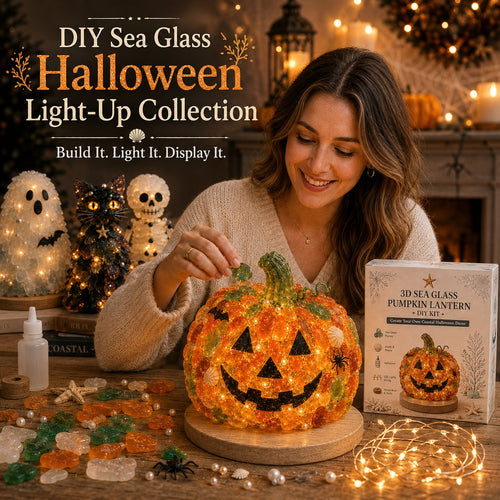 🔥😍 Last Day 49% OFF – 🎃 Beginner-Friendly DIY Lighted Sea Glass Halloween Character Kit Collection | Complete Kit with Sea Glass Pieces, LED Lights & Step-by-Step Guide Included 💕