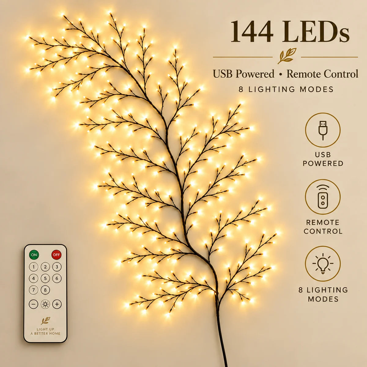 ✨ Flexible LED Branch Lights | Remote-Controlled Holiday Wall Decor