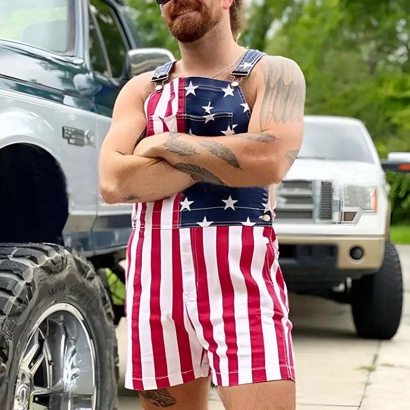 4th of July Comfortable Stretch American Flag Overalls for Men and Women - Memorial Day Coveralls USA Patriotic Gifts