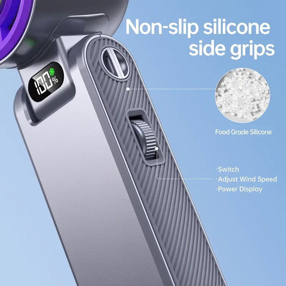 ❄️ Portable Handheld Cooler Fan | 100-Speed Ice Touch Cooling Beat the Heat Anywhere: 20°F Drop | 5500mAh Battery | 150° Foldable