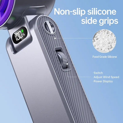❄️ Portable Handheld Cooler Fan | 100-Speed Ice Touch Cooling Beat the Heat Anywhere: 20°F Drop | 5500mAh Battery | 150° Foldable