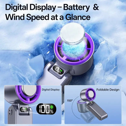 ❄️ Portable Handheld Cooler Fan | 100-Speed Ice Touch Cooling Beat the Heat Anywhere: 20°F Drop | 5500mAh Battery | 150° Foldable
