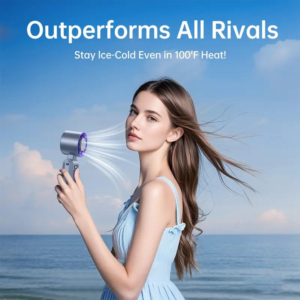 ❄️ Portable Handheld Cooler Fan | 100-Speed Ice Touch Cooling Beat the Heat Anywhere: 20°F Drop | 5500mAh Battery | 150° Foldable