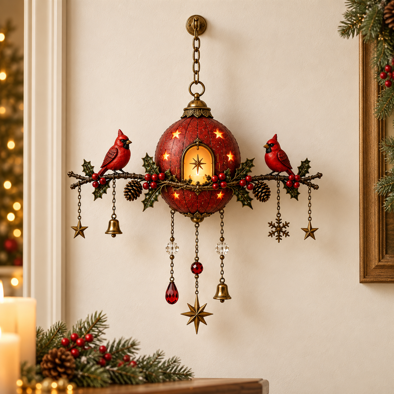 Cardinal Christmas Candlelight Wall Hanging
