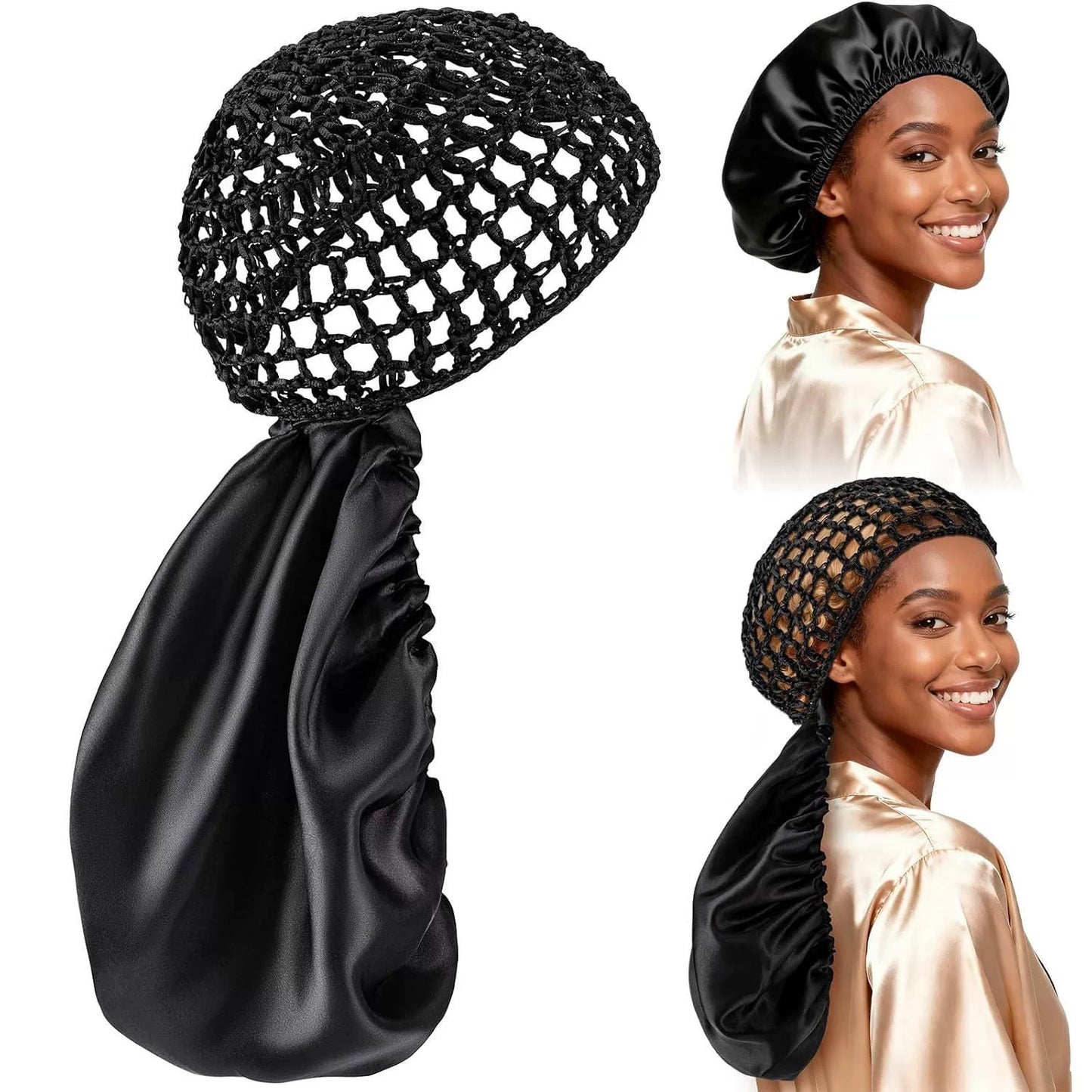 Detachable Satin Hair Wrap & Hair Net — 2-in-1 Design