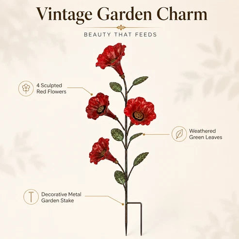 ✨ Vintage Red Flower Hummingbird Feeder Garden Stake