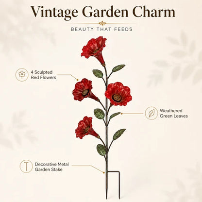✨ Vintage Red Flower Hummingbird Feeder Garden Stake
