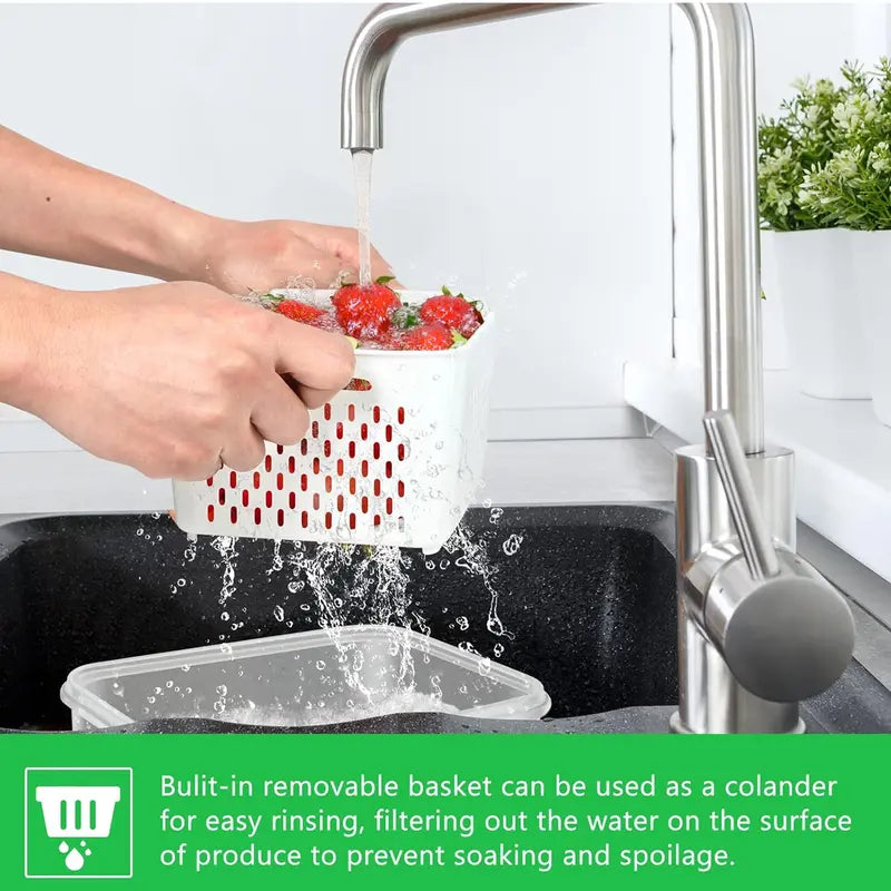 BPA-Free-Double DrainerFruit & Vegetable Storage Box,,Kitchen Accessories Storage Organizer, Household Essentials Durable