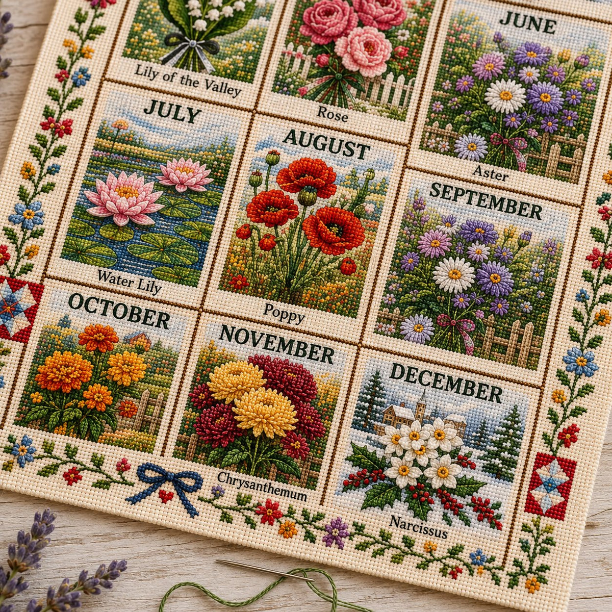 🧵 Beginner-Friendly 12-Month Seasonal Embroidery DIY Kit | 8 Theme Collections with Pre-Printed Fabric, Floss, Needles & Complete Stitching Guide Included 💕