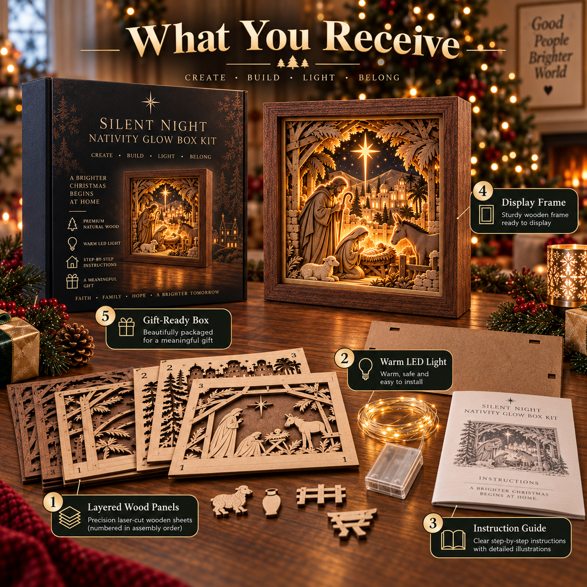 ✨Last Day 49% OFF✨🎄 Beginner-Friendly DIY Wooden Frame Light™ – 3D Christmas LED Kit