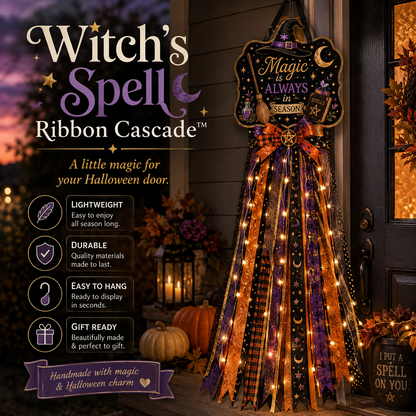 🎃 Lighted Halloween Ribbon Cascade™ – Handmade Door & Porch Decor