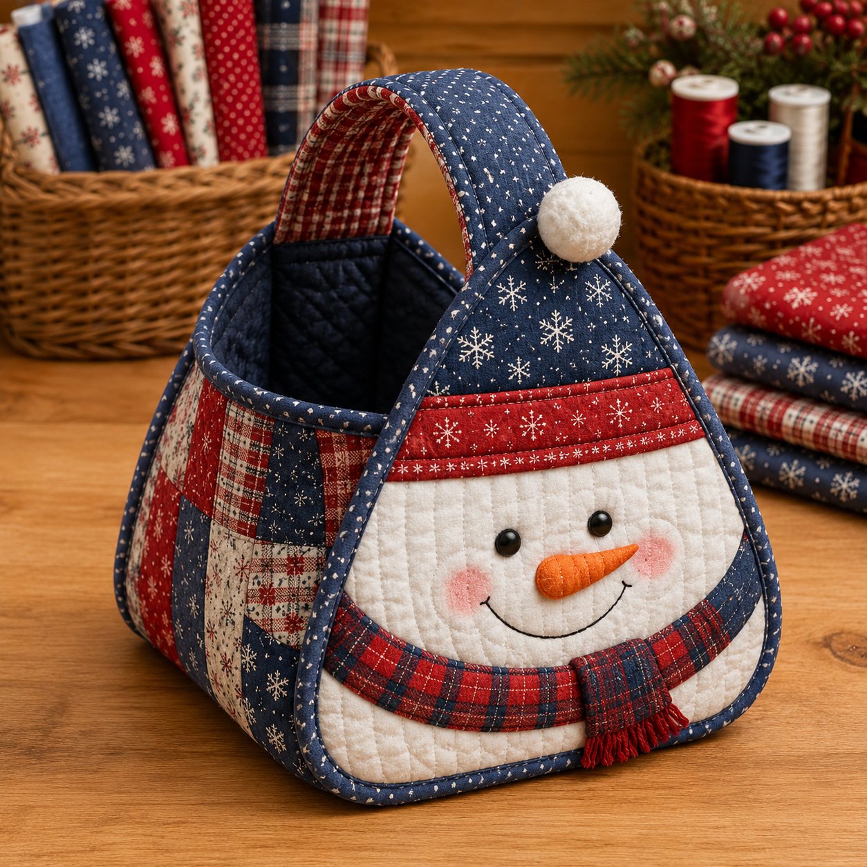 ⏳ Last Day 49% OFF – 🎄 Christmas Character Quilted Carry Basket | Padded Patchwork Fabrics, Layered Appliqué & Soft Carry Handle in DIY Kit or Ready-Made Styles 🎁✨