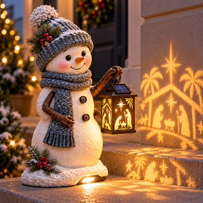 ⛄✨ Last Day 49% Snowman Nativity Glow™ – Solar Christmas Step Light with Holy Family Projection