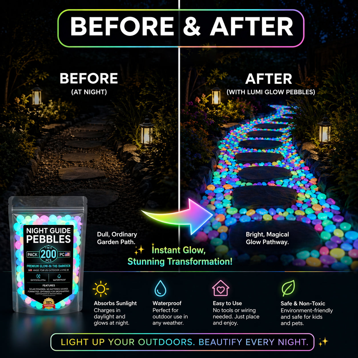 💥LAST DAY SALE 70%OFF💥🌈Colorful Glow-in-the-Dark Garden Stones