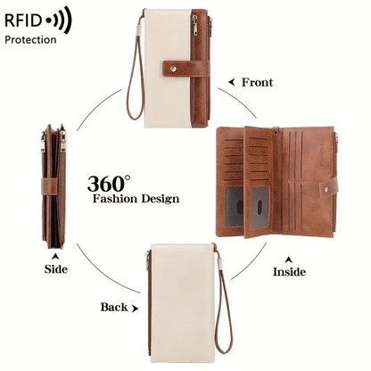 🔥Last Day 49% OFF-Women's long wallet, stylish clutch, elegant solid color RFID blocking leather wallet