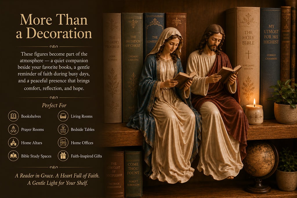 🎁Last Day 49% OFF 📖 Handcrafted Jesus/Virgin Mary Reading Bookshelf Figure
