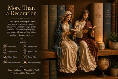 🎁Last Day 49% OFF 📖 Handcrafted Jesus/Virgin Mary Reading Bookshelf Figure