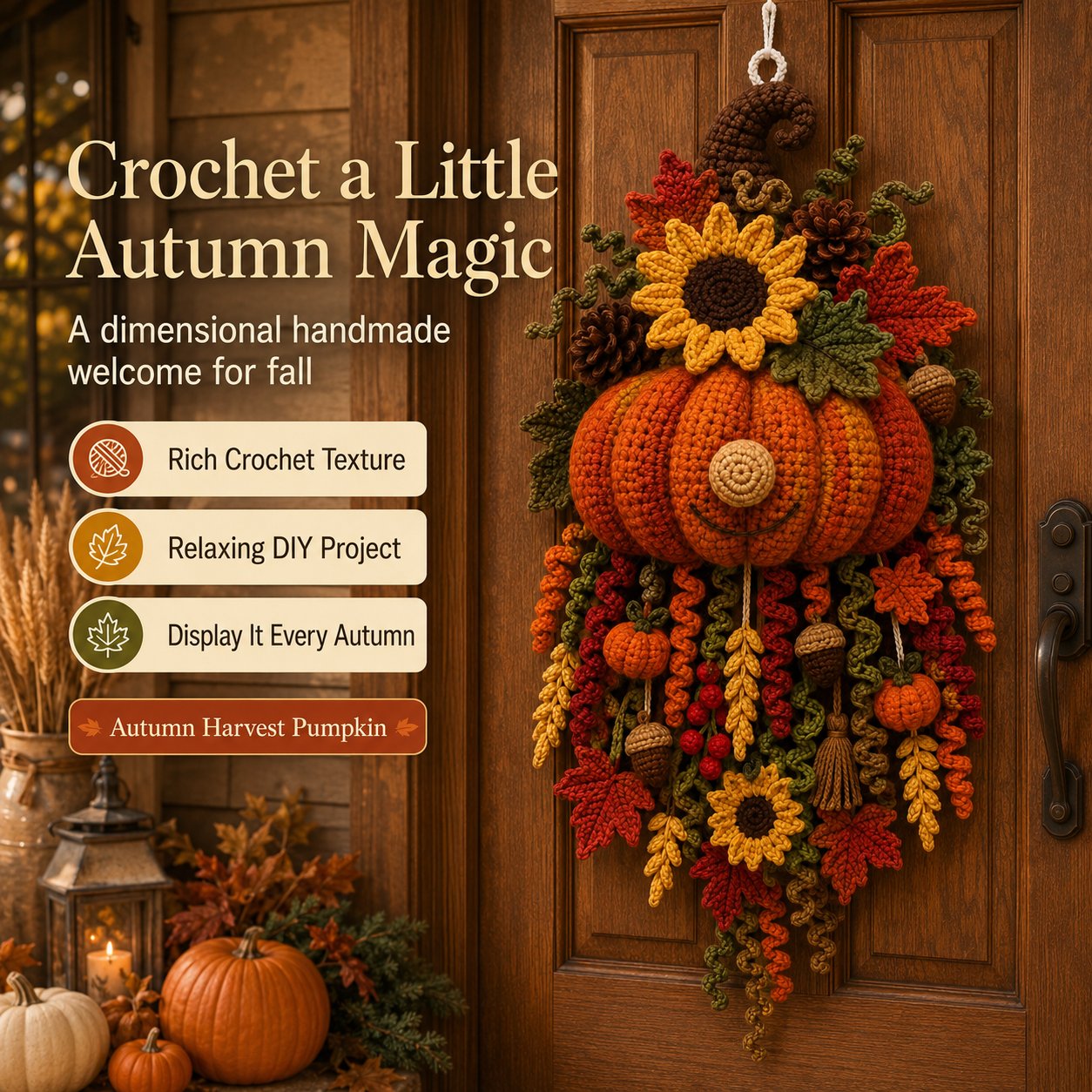 ⏳ Last Day 49% OFF – 🧶 DIY Seasonal 3D Crochet Door Hanger Kit Collection | Coordinated Yarn, Filling, Accessories & Step-by-Step Instructions Included 💕