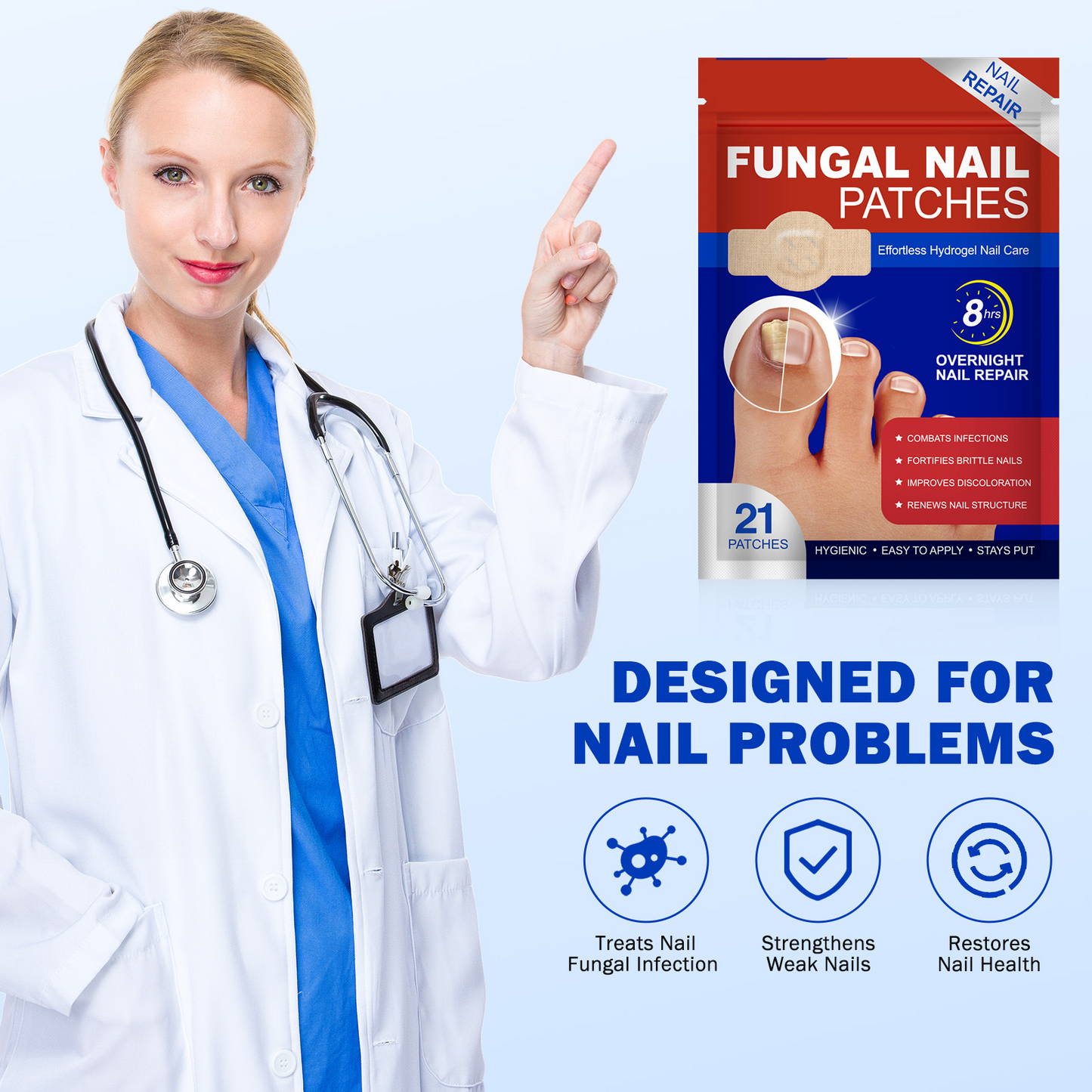 Fungal Nail Patches -- Fast, Effective, Long-Lasting, 21 Pcs / Set