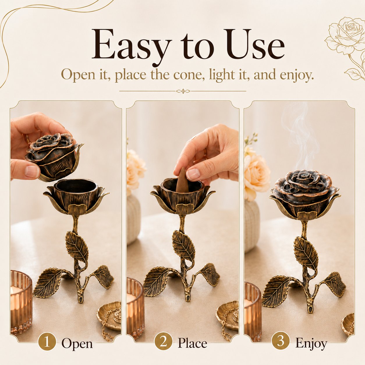🔥Hot Sale 49% off 🌹💕Vintage Rose Incense Burner