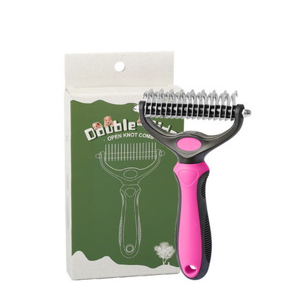 🐾Double-Sided Pet Grooming Brush – Hurtless Shedding & Dematting Undercoat Rake for