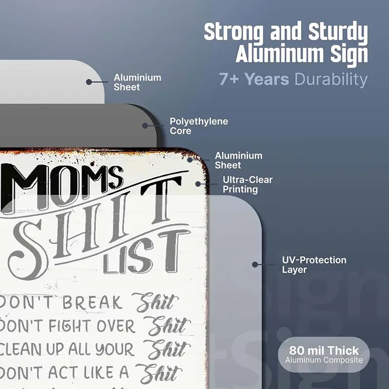 ❤️"Mom’s Shit List" Funny Metal Sign – Sarcastic Tin Plaque for the Queen of the House