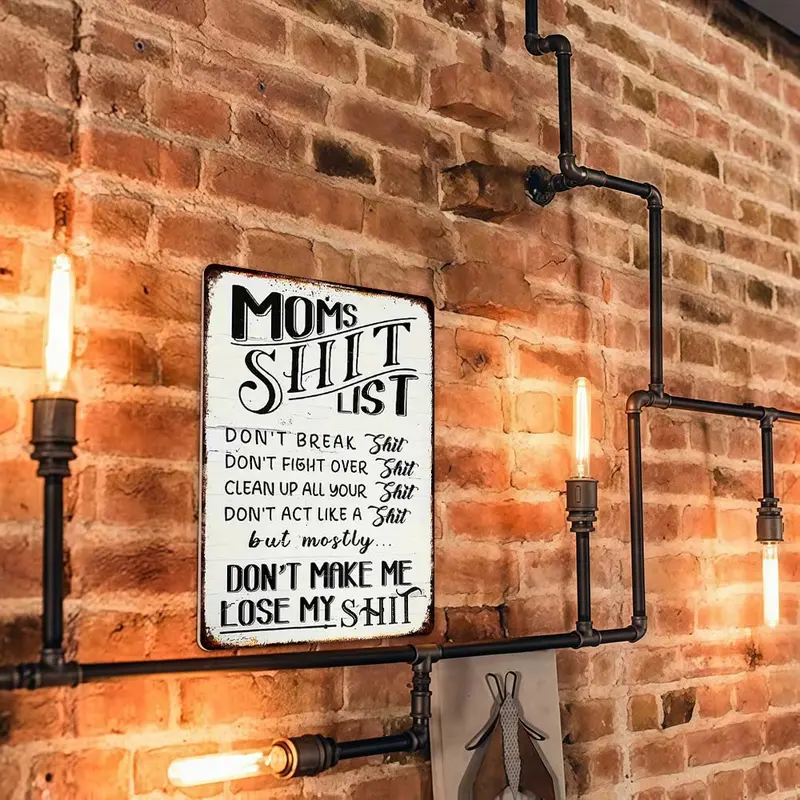 ❤️"Mom’s Shit List" Funny Metal Sign – Sarcastic Tin Plaque for the Queen of the House