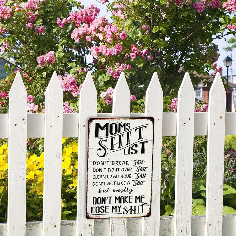 ❤️"Mom’s Shit List" Funny Metal Sign – Sarcastic Tin Plaque for the Queen of the House