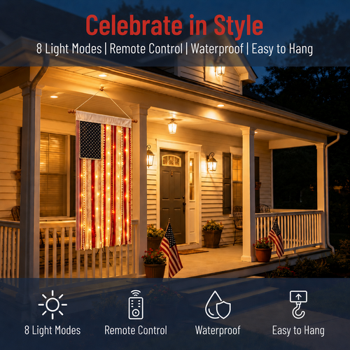 ✨50% OFF 🎆4th of July Lighted Patriotic Porch Flag 🇺🇸 Independence Day Decor