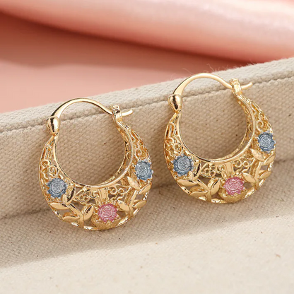 🔥 Hot Sale Promotion 55% OFF🎁Gold-Plated Crescent Hoop Earrings with Enamel Flowers