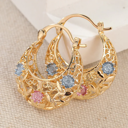🔥 Hot Sale Promotion 55% OFF🎁Gold-Plated Crescent Hoop Earrings with Enamel Flowers
