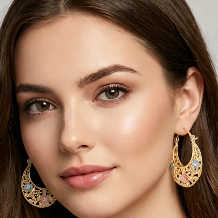 🔥 Hot Sale Promotion 55% OFF🎁Gold-Plated Crescent Hoop Earrings with Enamel Flowers