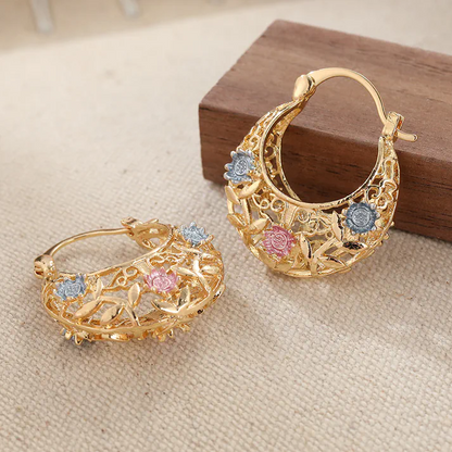 🔥 Hot Sale Promotion 55% OFF🎁Gold-Plated Crescent Hoop Earrings with Enamel Flowers