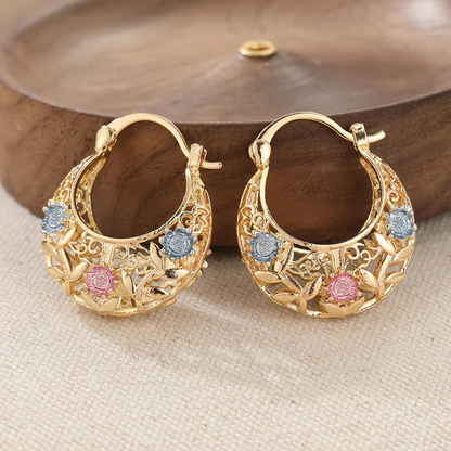 🔥 Hot Sale Promotion 55% OFF🎁Gold-Plated Crescent Hoop Earrings with Enamel Flowers