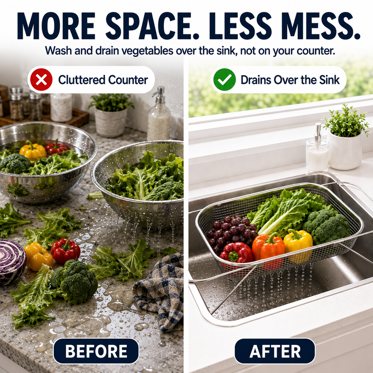 🍽️Summer Limited-Time 50% OFF 🧺 Stainless Steel Adjustable Over-the-Sink Drainer Basket